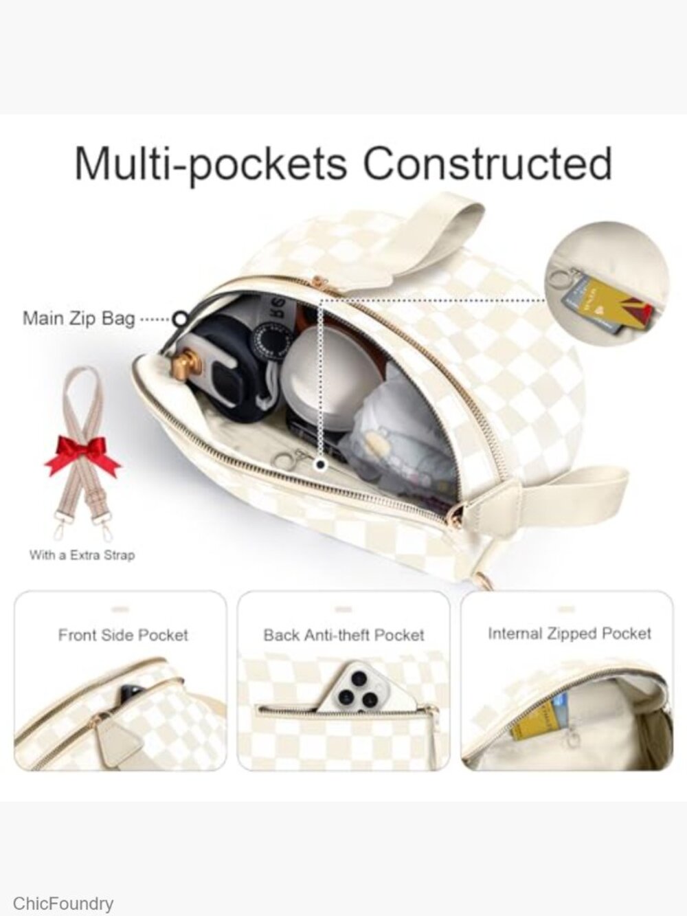 Large Nylon Crossbody Bag Fanny Pack Expandable Extra Strap - Picture 4 of 7
